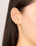 Waterproof Gold Plated Stainless Steel Cubic Zirconia Pav & Plain Huggie Earrings 2-PACK