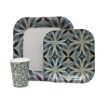 Disposable Dinner Set 60PC Blue & Grey Leaf K