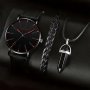 3PCS/SET 1PC Round Men's Quartz Watch & 1PC Bangle & 1PC Necklace