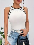 Contrast Trim Crew Neck Tank Top Elegant Sleeveless Pullover Tank Top For Spring & Summer Women's Clothing