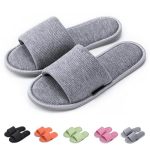 Yoerpe Women's Open Toe House Slippers Breathable Waffle Fabric Memory Foam Cushioning Slip-on Summer Indoor Slippers Non-slip T