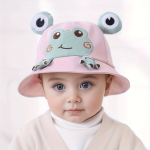 Cute Frog Cartoon Embroidery Outdoor Uv Protection Sun Hat Windproof Cotton Solid Color Hat For Boys Girls