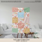 Personalised Fleece Blanket Peachy Flower Patchwork Blanket