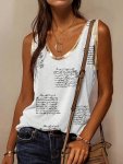Letter Print Crew Neck Tank Top Casual Sleeveless Top For Spring & Summer Women's Clothing