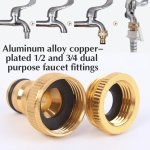 1 Set Copper Plated Standard Connectors 1 2 And 3 4 Threaded Internal Teeth Washing Machine Faucet Connectors Aluminum Alloy Cop