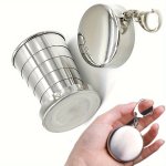 75ML Stainless Steel Collapsible Cup With Keychain - Pvc Free Hand Wash Foldable Design For Camping & Outdoor Activities Oval Sh