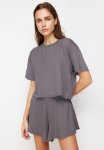 Soft Touch Tee And Short Knitted Two Piece Set - Anthracite