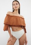 Crop Woven Flounce Blouse - Brown