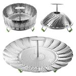 Flexzion Vegetable Steamer Basket For Pot - Stainless Steel Steaming Basket For Veggie Fish Meats Eggs - Extendable Expandable F