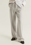 Linen-blend Straight Trousers - Light Grey