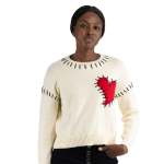 Giant Heart Blanket Stitch Knit Top - Cream Free