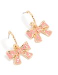 Goldair Gold Pink Bow Huggie Drop Earrings