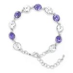 Silver Tone Link Bracelet With Purple And Clear Crystals