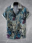 Men's Novelty Floral Print Short Sleeve Button Down Lapel Shirt Fashionable Botanical Design Breathable Summer Hawaiian Shirt Pe