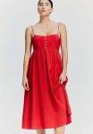 Button-front Strappy Dress - Red