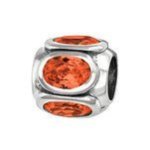 C215-C3786 - 925 Sterling Silver Barrel With Stones European Bead - Orange Cz Stone