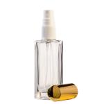 30ML Clear Glass Square Base Perfume Bottle With White Spray & Gold Cap 18 410