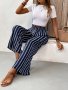 Striped Straight Leg Pants Casual Color Block Ruffle Hem Elastic Waist Loose Pants For Spring & Summer Women's Clothing