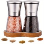 2PCS Salt And Pepper Grinder Set Premium Adjustable Coarseness Pepper Grinder Set With Wooden Tray Refillable Pepper Mill Kitche