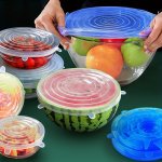 6PCS Reusable Silicone Stretch Lids - Durable Food-safe Covers For Bowls & Dishes Dishwasher & Refrigerator Safe Kitchen Essenti