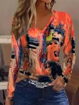 Allover Print Long Sleeve T-Shirt Casual V Neck Top For Spring & Fall Women's Clothing