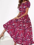 Floral Print Crew Neck Dress Elegant Short Sleeve Dress For Spring & Summer Women's Clothing