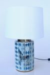 Blue Harlequin Lamp With Cream Shade 62X40CM