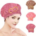 Quick Drying Coral Velvet Hair Towel With Bowknot Wrap For Women And Children - Ideal For Bathroom And Salon Use - Absorbent And