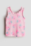 Frill-trimmed Vest Top - Light Pink Strawberries