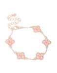 Rose Gold Plated Diamante Cente Pink Flower Charms Bracelet