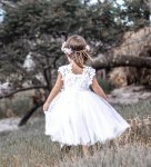 White Layered Tulle Dress With Embroidered Flowers