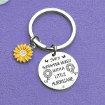 She's Sunshine Mixed With A Litter Hurricane Inspirational Keychain Cute Sun Flower Key Ring Gift For Bff Friends Besties