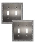 Treewell 2-PACK Double Toggle Light Switch Cover Plate Antique Silver Pearls Decorative Dual Switch Plate Covers 2 Gang Metal Wa