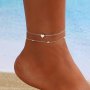 1 PC Double Layer Anklet With Tiny Heart Design Copper Silver Plated Jewelry For Women Daily Beach Foot Chain