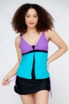 Senza Ladies Printed Swimwear Strappy Blouson Tankini Set With Boy Shorts