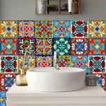 10PCS SET Square Colorful Floral Pattern Tile Stickers Self-adhesive Removable Oil-proof Waterproof Wall Decals Vinyl Material F