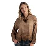 Overdyed Lace Border Silky Top - Toast M l