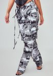 Grey Camo Print Lightweight Shell Low Rise Cargos - Grey Camo