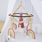 Cot Mobile Boho Rainbow Macrame Themed Dusty Pink And Beige