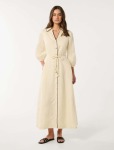 Tabitha Tipped Linen Midi Dress - 20 Neutral
