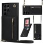For Samsung Galaxy S22 Ultra 5G Cross-body Square Zipper Card Holder Bag Phone Case Black