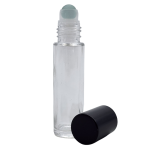 10ML Clear Glass Roll On Bottle With Black Aluminium Cap & Glass Ball