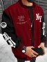 Men's Color Block Varsity Jacket Casual Bomber Jacket With Striped Trim & Letter Embroidered Design Comfortable Fit Outerwear