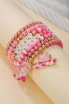 Pink 7PCS Howdy Cowgirl Hat Boot Beaded Stretch Bracelet Set - Pink One Size