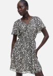 V-neck Chiffon Dress - Cream Black Floral