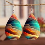 Colorful Mountain Print Teardrop Dangle Earrings Elegant Bohemian Style Pu Leather Jewelry Daily Casual