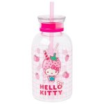 Silver Buffalo Sanrio Hello Kitty Strawberry Milk Grid Glass Milk Bottle With Straw 15 Ounces