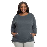 Donnay Plus Size Fleece Crew Neck Top With Kangaroo Pockets - Grey