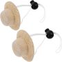 Beige Straw Pet Hat With Elastic Chin Strap Adjustable For Summer Outdoor