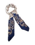 Dark Blue & White Baroque Flower Fabric Scarf